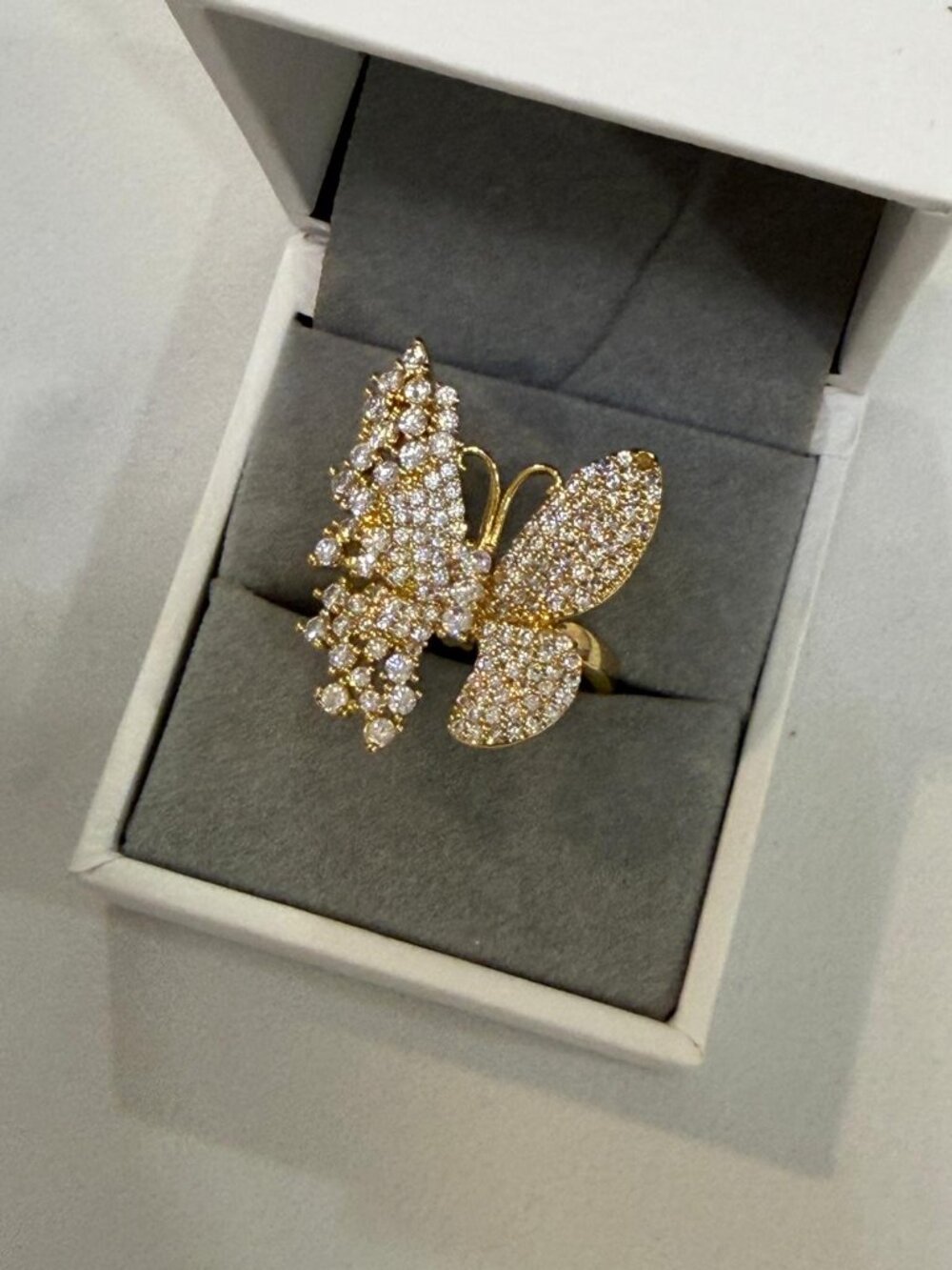 Gold Butterfly Statement Ring - Adjustable Elegant Shiny Jewelry